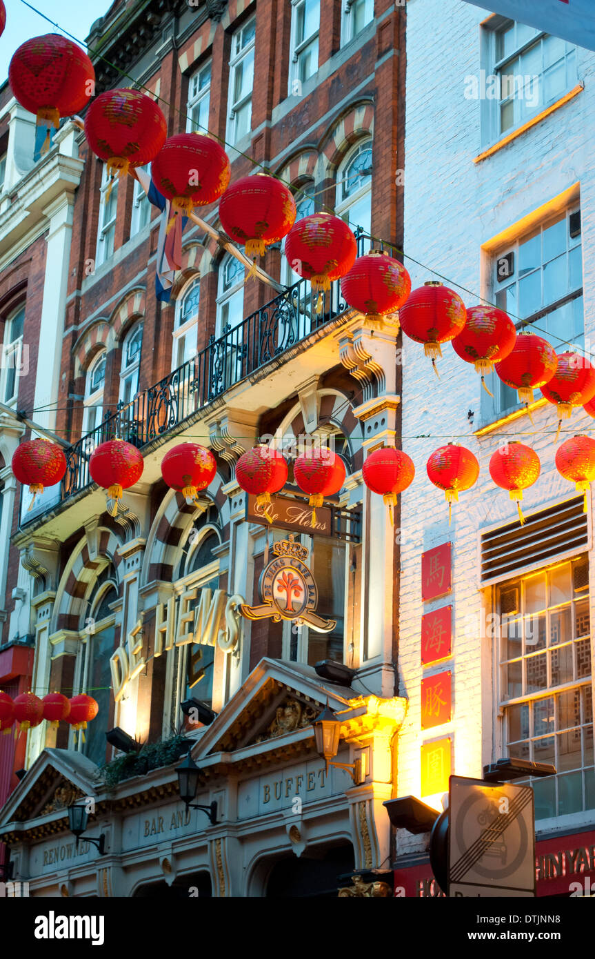 Chinese New Year decorations in Chinatown, Soho, London, WC2, UK Stock Photo