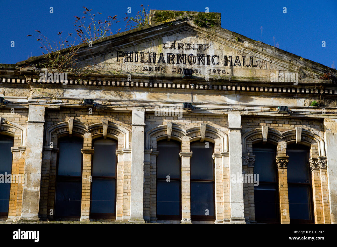 The Philharmonic Hall now in a state of disrepair, St Mary Street, Cardiff, Wales. Stock Photo