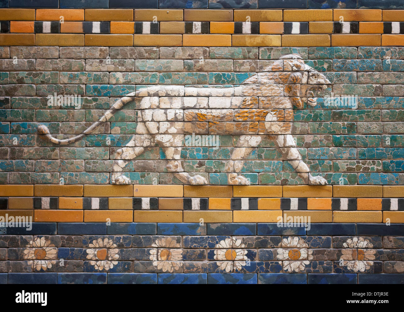Berlin,Pergamon museum,Ishtar gate,reconstruction, ornament tiles,lion,detail Stock Photo