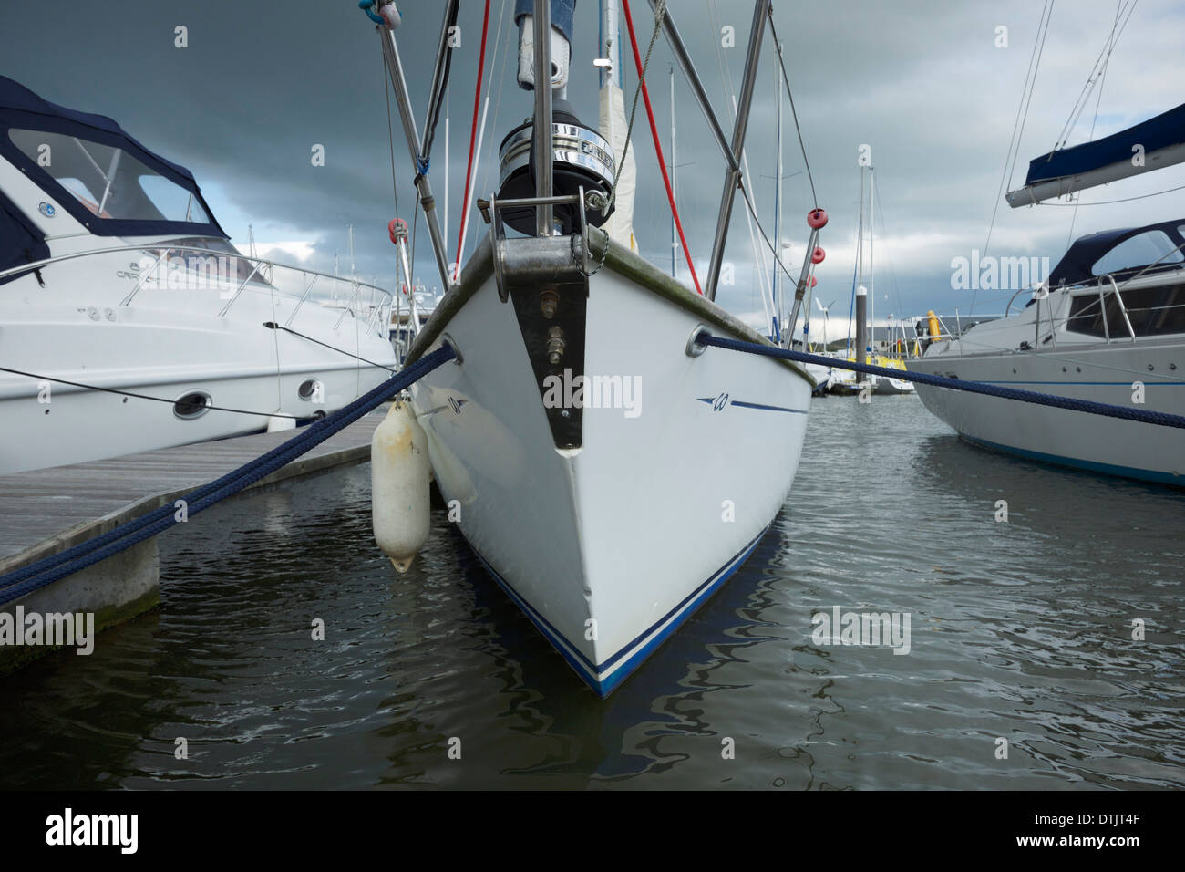 Contessa 32 :Classic 1970s sailing boat berthed prior to end of season lifting out Stock Photo