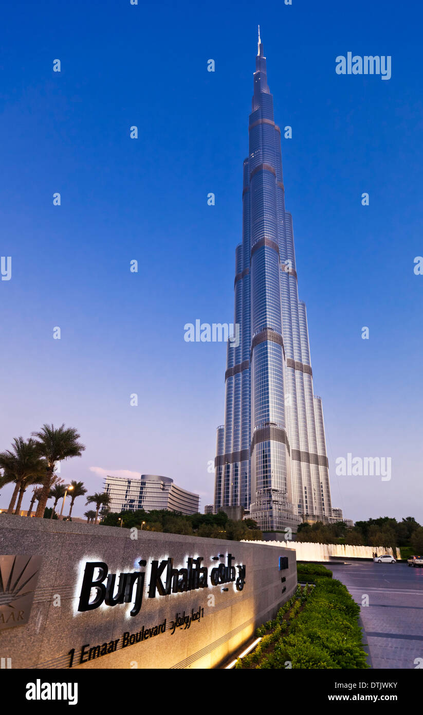 Burj Khalifa in the evening, Dubai City, United Arab Emirates, UAE middle east Stock Photo