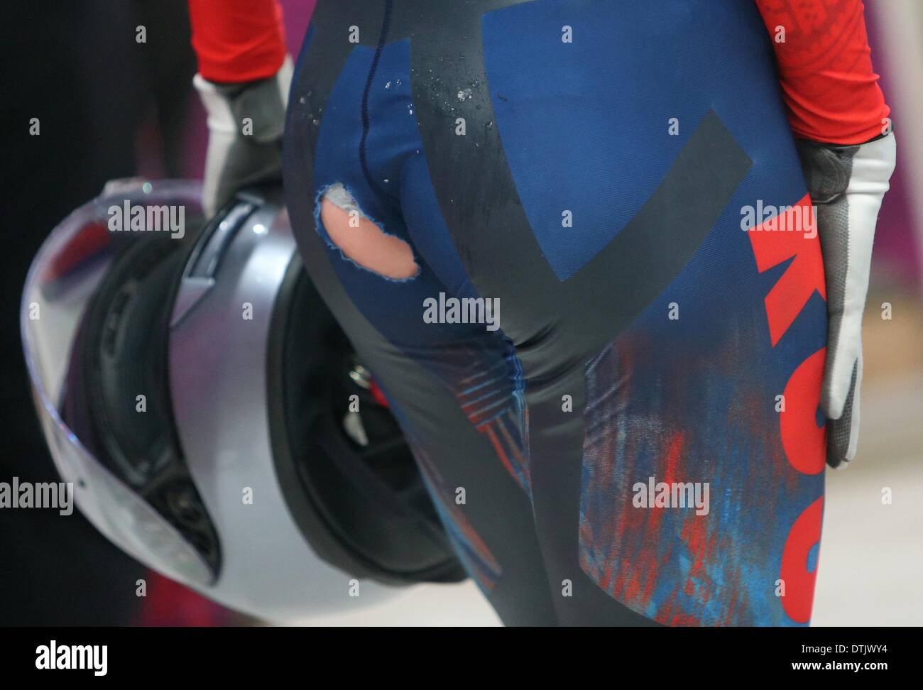 Sochi, Russia. 19th February 2014. Nadezhda Sergeeva of Russia after the  third run of the Women's Bobsleigh competition at the Sanki Sliding Center  at the Sochi 2014 Olympic Games, Krasnaya Polyana, Russia,