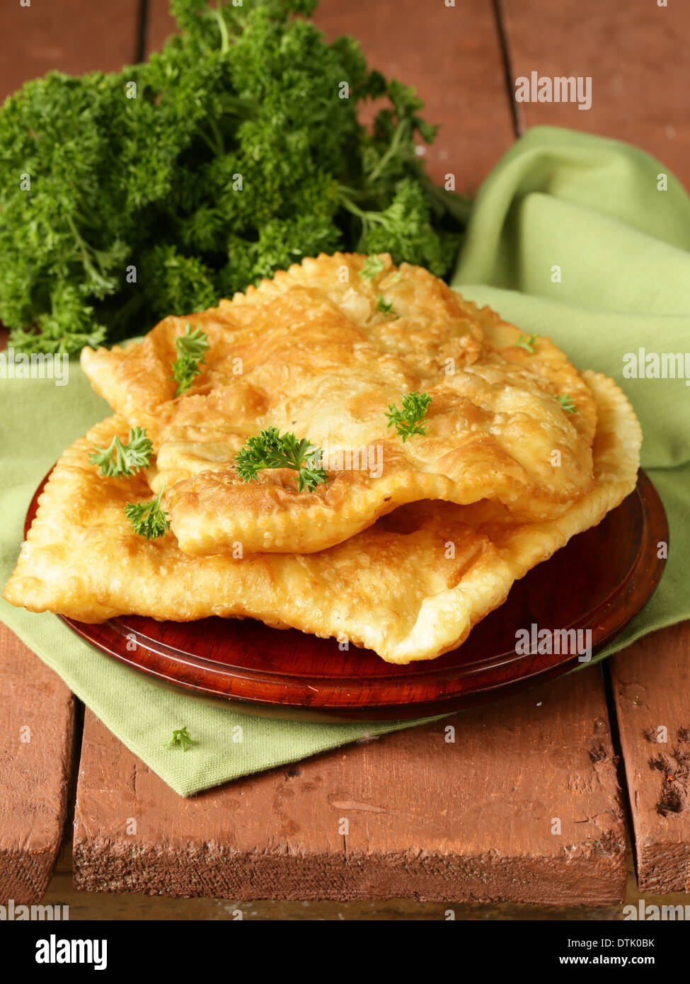 Traditional Asian food fried pies with meat (cheburek) Stock Photo