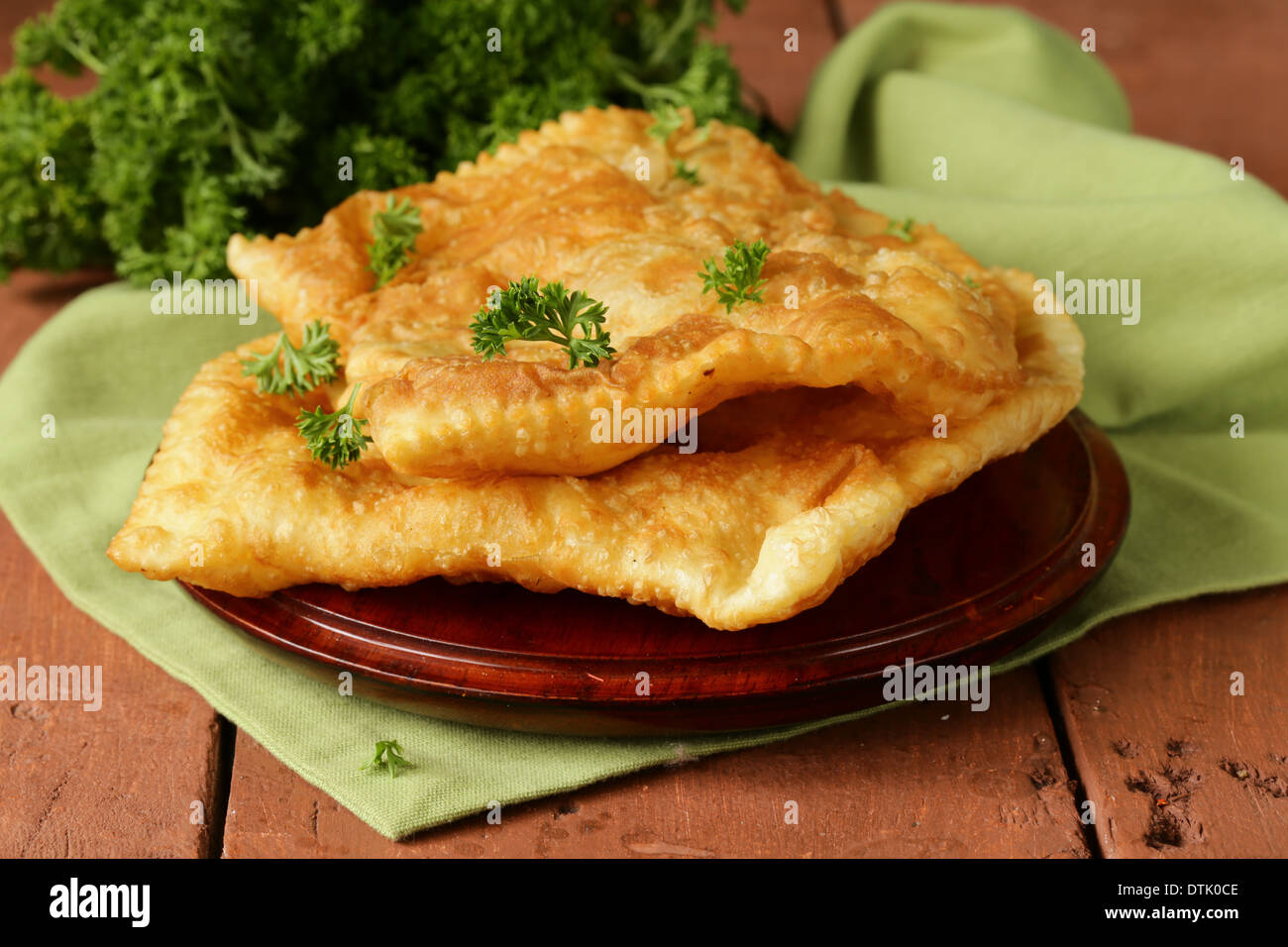 Traditional Asian food fried pies with meat (cheburek) Stock Photo