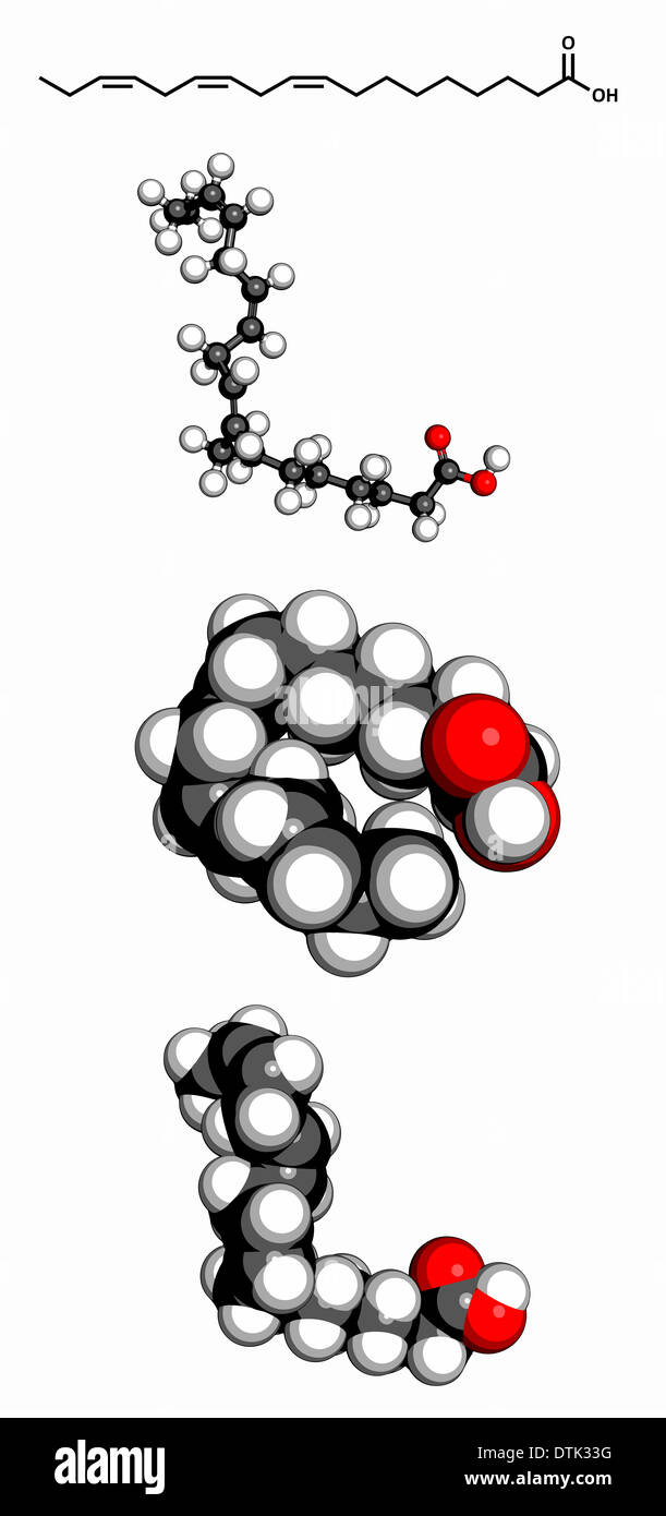 Omega3 unsaturated fatty acid (alphalinolenic acid) molecule Stock