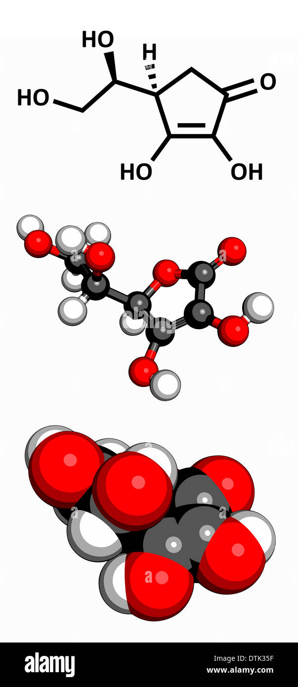 Vitamin C (ascorbic acid) molecule. Stock Photo