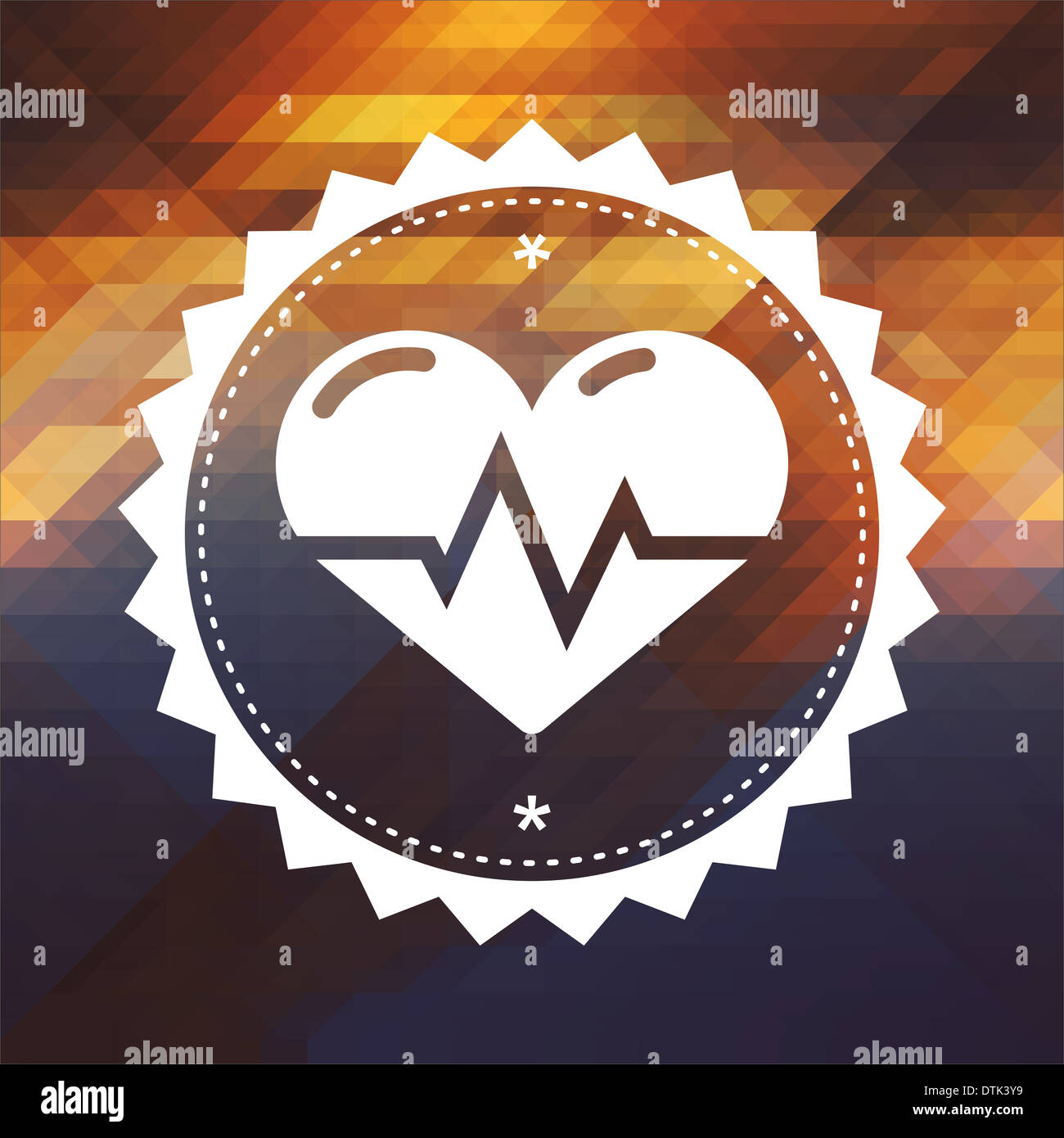 Heart with Cardiogram Line. Retro label design. Hipster background made of triangles, color flow effect. Stock Photo