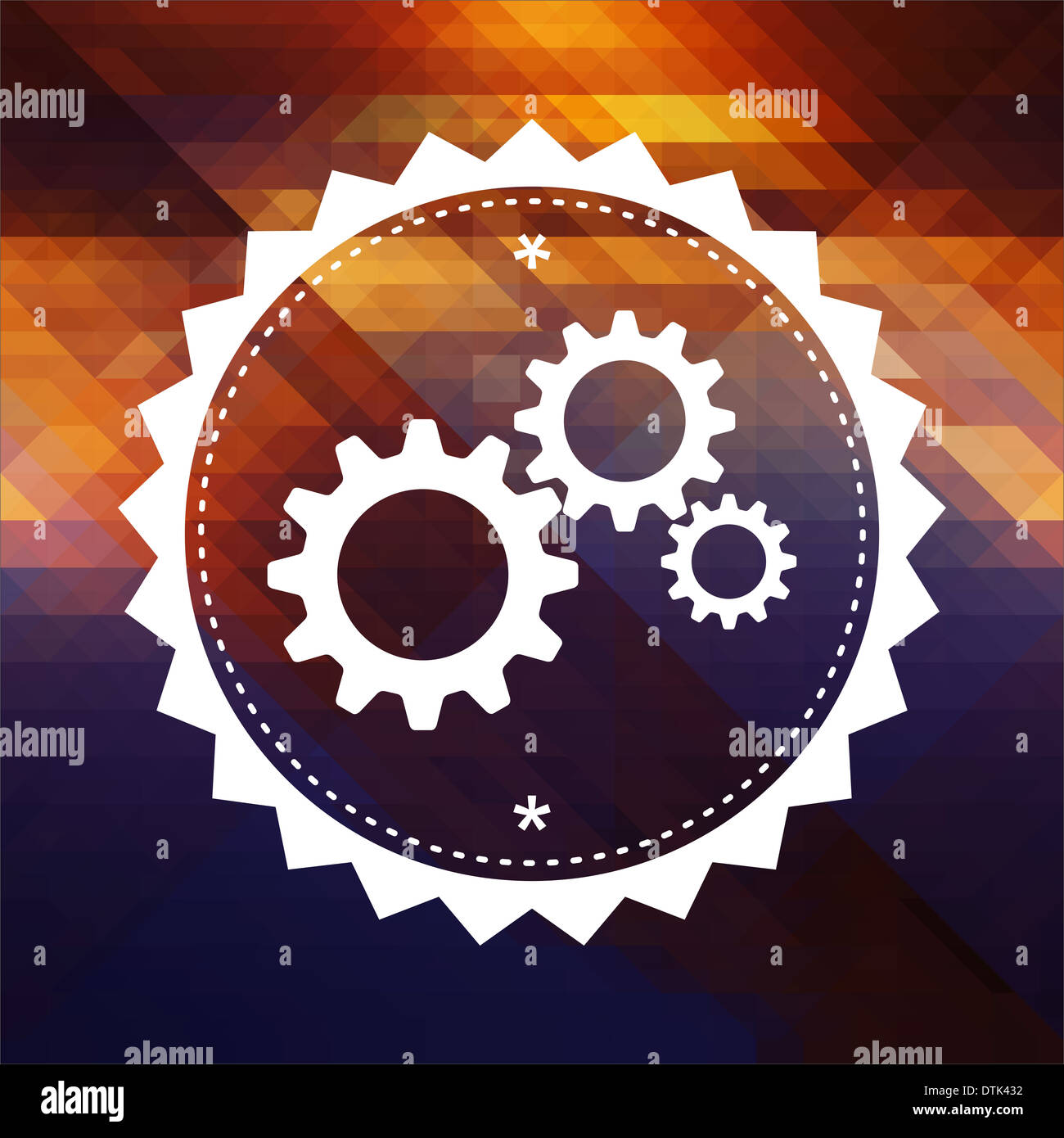 Cogwheel Gear Mechanism. Retro label design. Hipster background made of triangles, color flow effect. Stock Photo