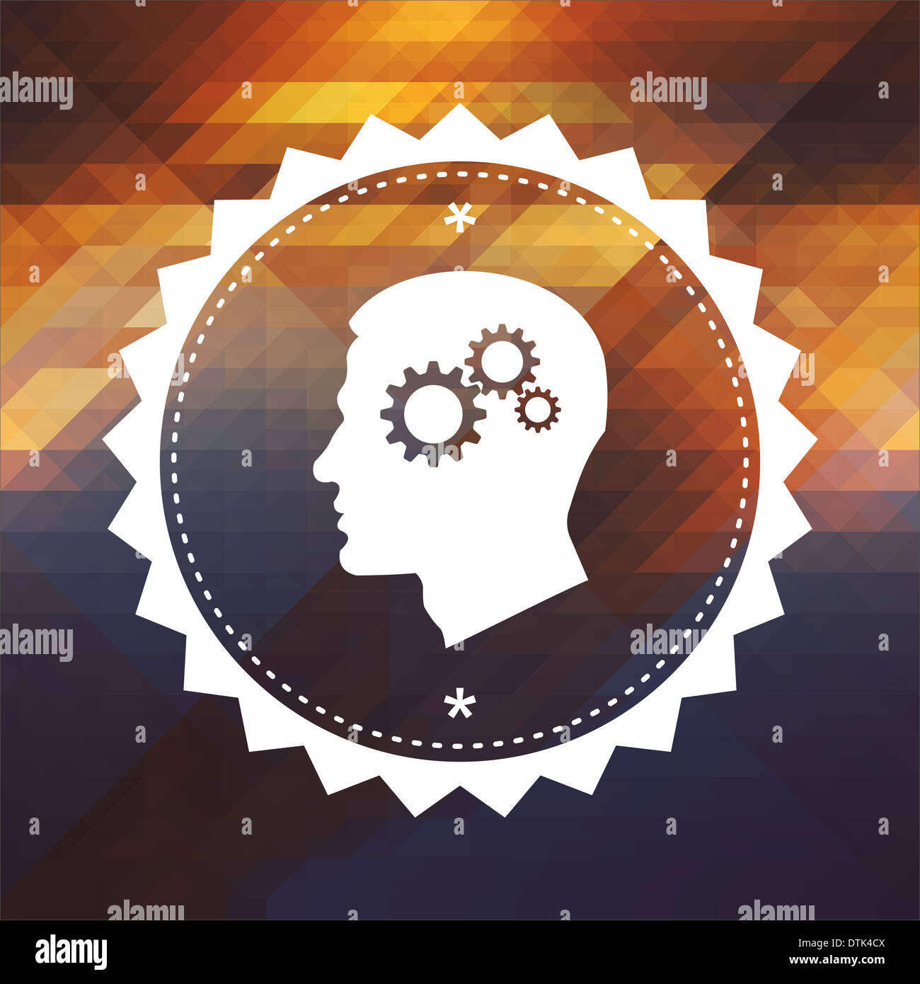 Psychological Concept Profile of Head with Cogwheel Gear Mechanism. Retro label design. Hipster background made of triangles Stock Photo