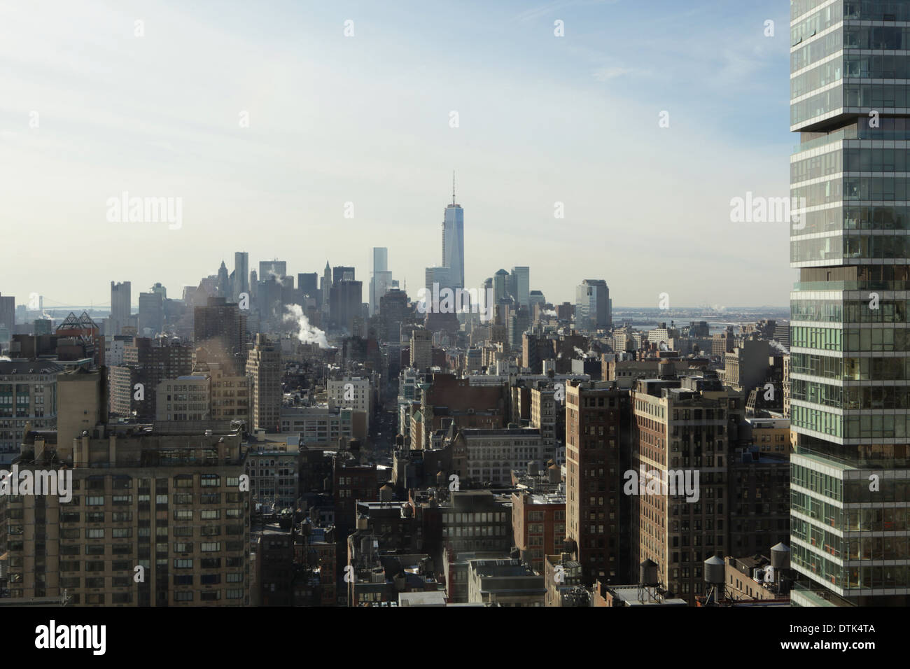 Lower Manhattan skyline including the newly-built One World Trade Center a/k/a Freedom Tower, New York, NY, January 28, 2014 Stock Photo