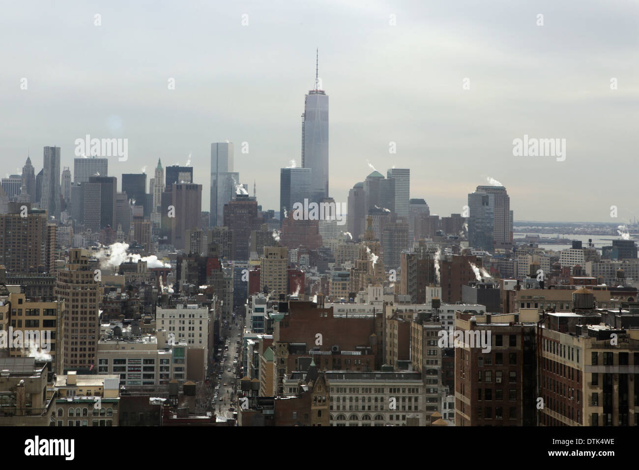 Lower Manhattan skyline including the newly-built One World Trade Center a/k/a Freedom Tower, New York, NY, January 28, 2014 Stock Photo