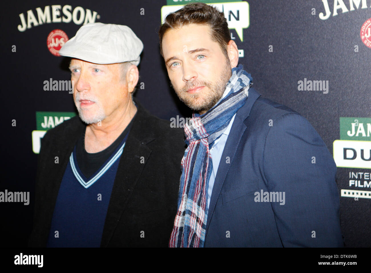 Dublin, Ireland. 19th February 2014. Cast member Richard Dreyfuss and  Director Jason Priestley pose for the cameras from left to right at the  photo call for 'Cas & Dylan'. Director Jason Priestley,