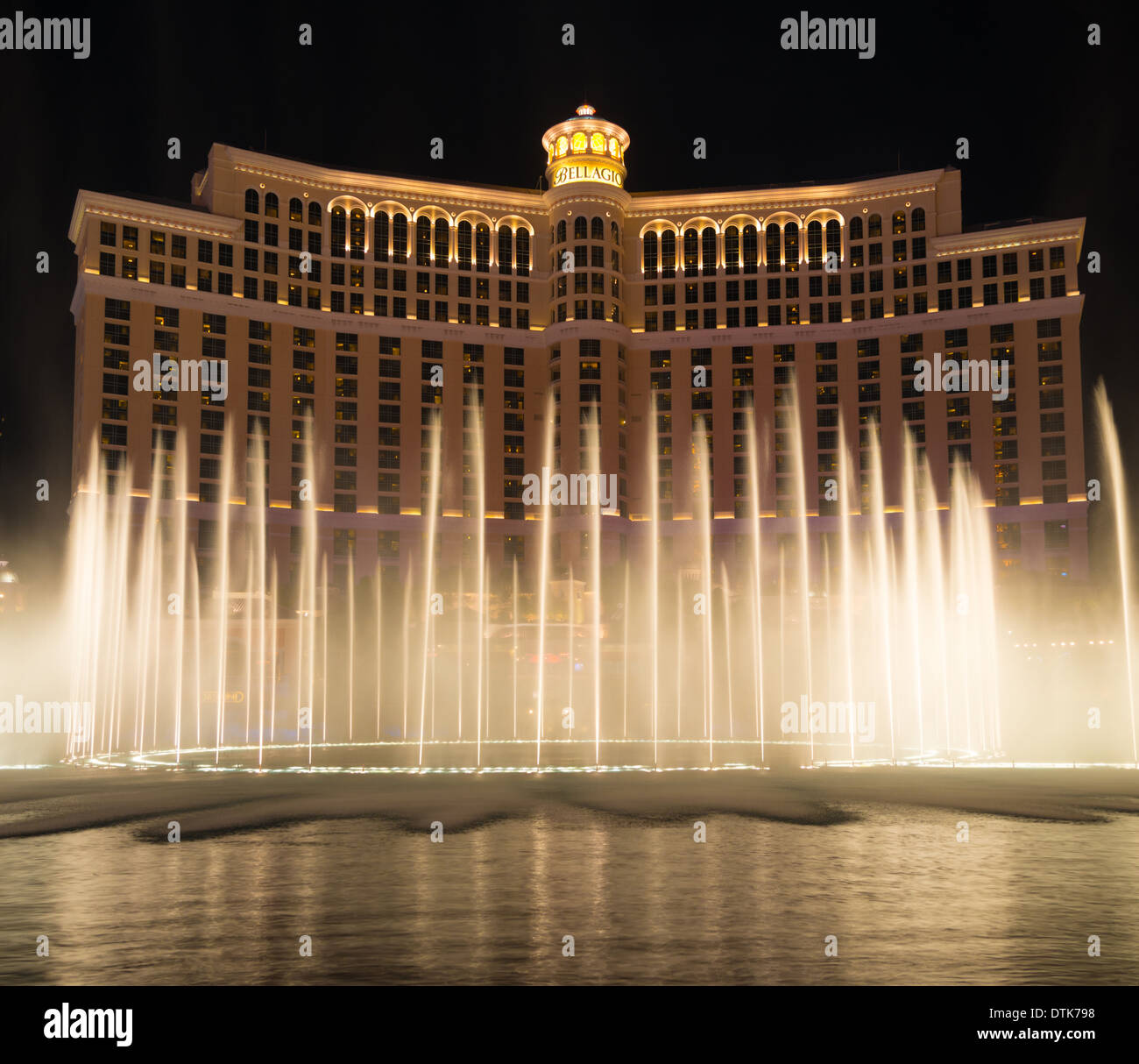 Bellagio Resort in Las Vegas water fountain show at night Stock Photo