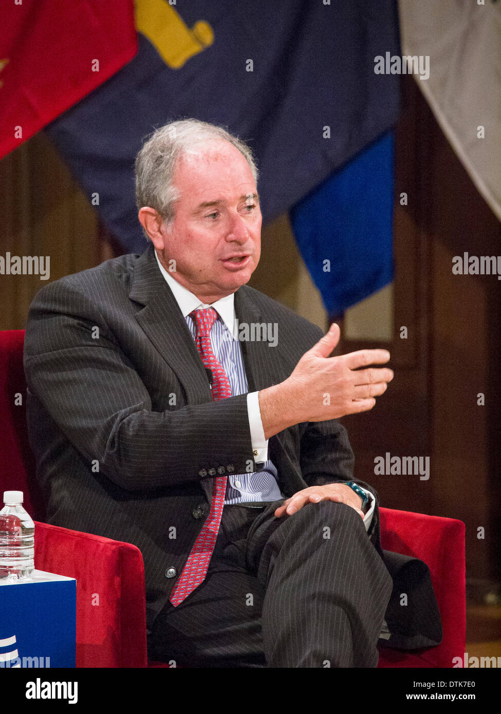 Dallas, TX, USA . 19th Feb, 2014. Stephen A. Schwarzman, founder and CEO of Blackstone that comprises 80 companies has promised to hire 50,000 veterans in five years. In the 9 months since making inception they have hired 10,000, he said at the Empowering Our Nation's Warriors summit at the George W. Bush Institute. Credit:  J. G. Domke/Alamy Live News Stock Photo