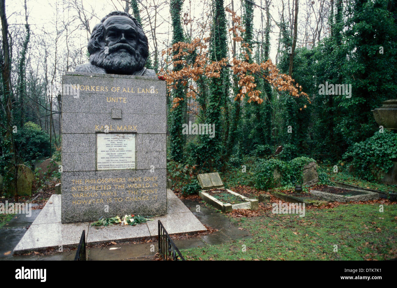 The grave of Karl Marx in Highgate cemetery, London. situated in th East Cemetery shot on film and scanned Stock Photo
