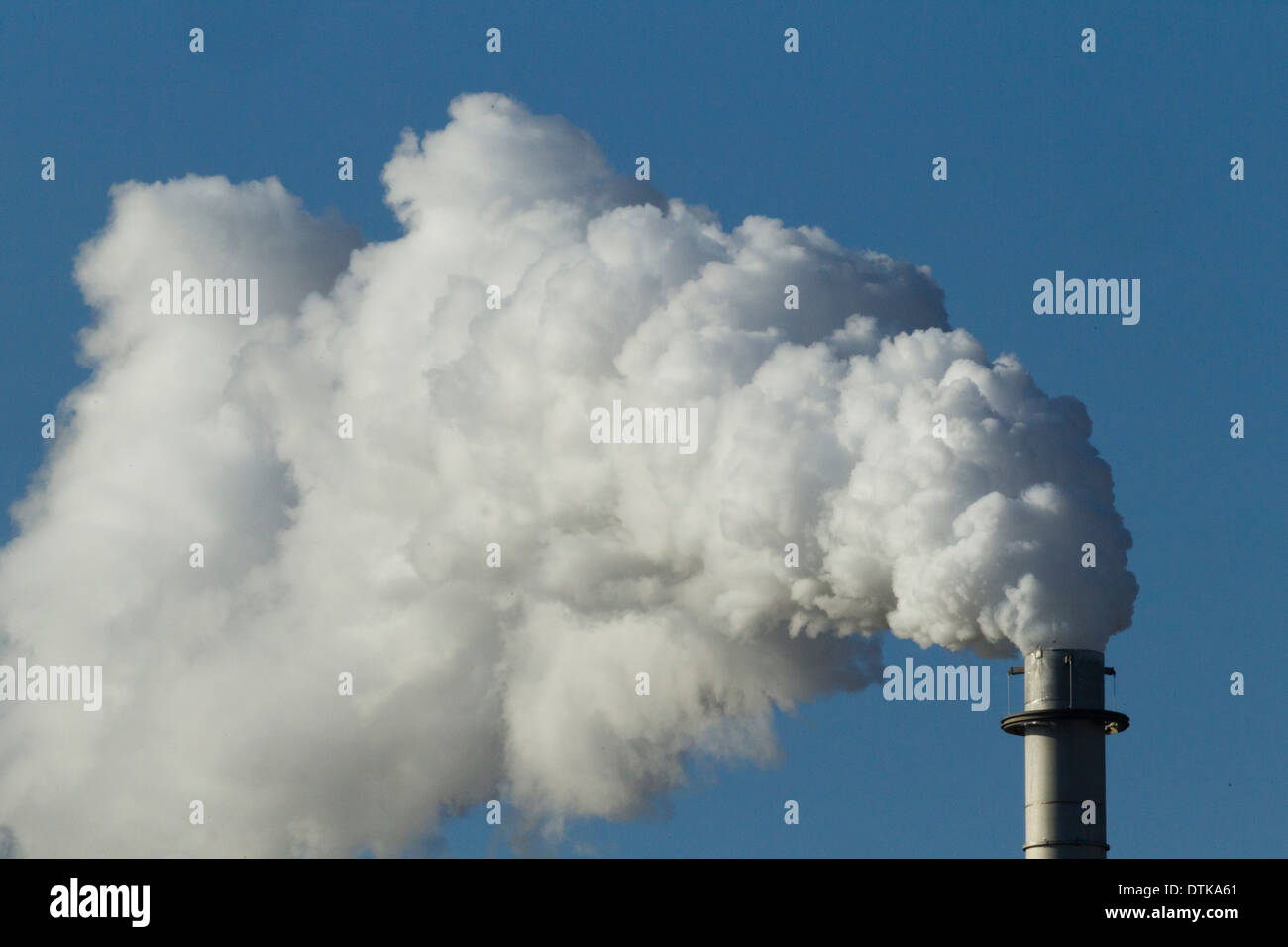 Steam belches from emission pipe at Valero oil refinery inThree Rivers, south Texas. Stock Photo