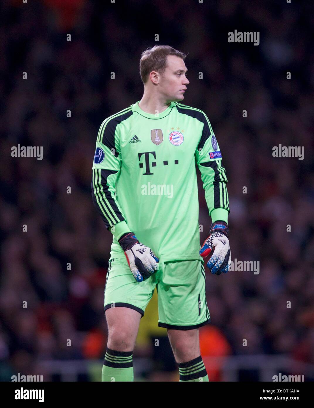 London, UK. 19th Feb, 2014. Manuel Neuer of Bayern Munich during the Champions League game between Arsenal and Bayern Munich from the Emirates Stadium. Credit:  Action Plus Sports/Alamy Live News Stock Photo