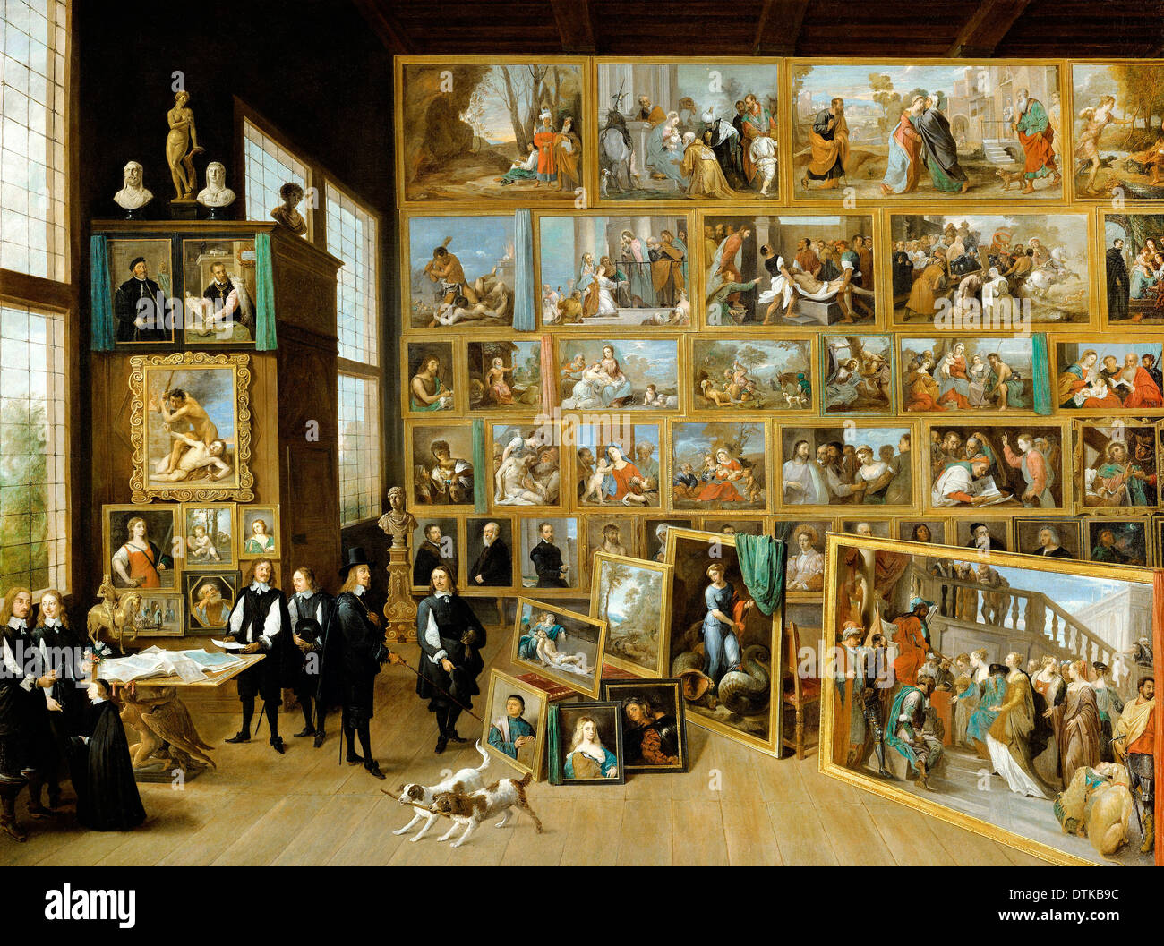 David Teniers the Younger, Archduke Leopold Wilhelm and the artist in the archducal picture gallery in Brussels. Circa 1651. Stock Photo