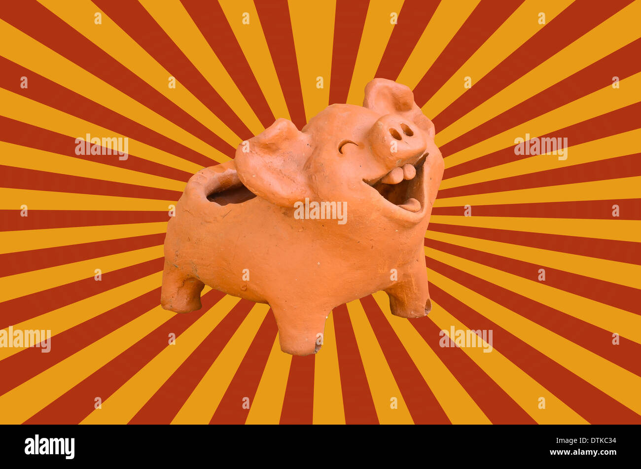 Laughing pig statue on sun beam vintage Stock Photo