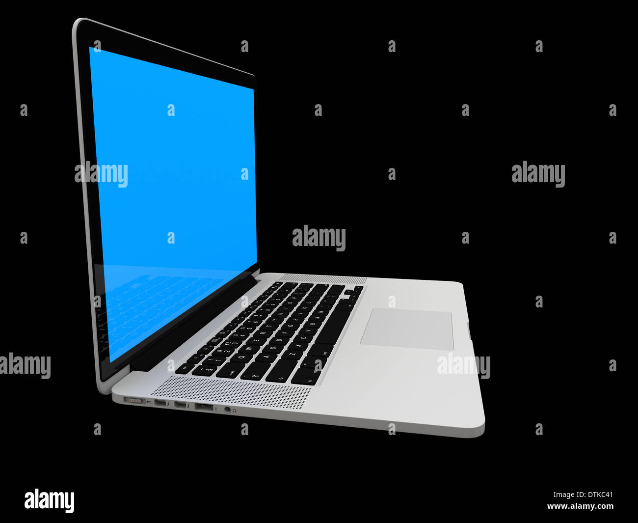 Laptop computer blank white screen isolated on black background Stock