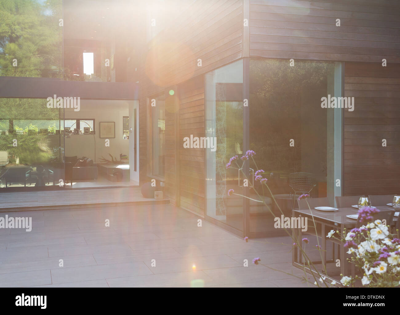 Courtyard and modern house Stock Photo