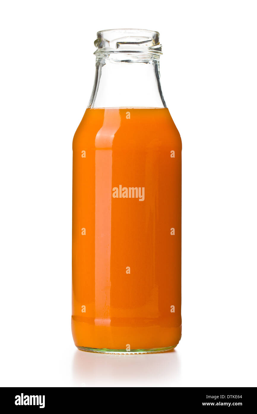 bottle of carrot juice on white background Stock Photo