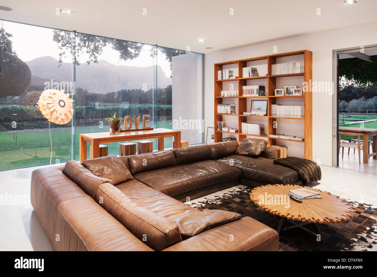 Leather sofas in luxury living room Stock Photo - Alamy