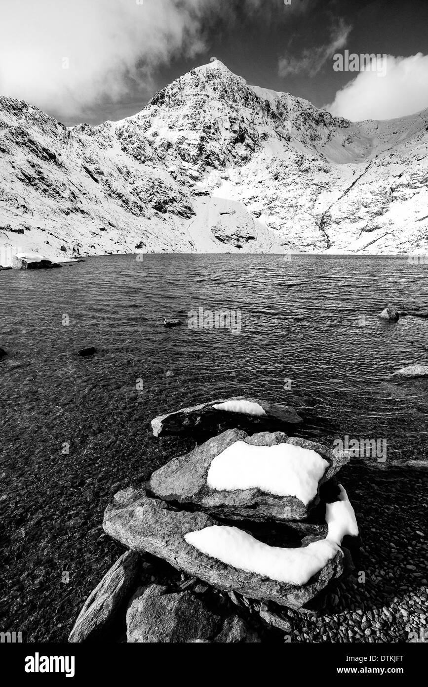 Snowdon in winter black and white Stock Photo
