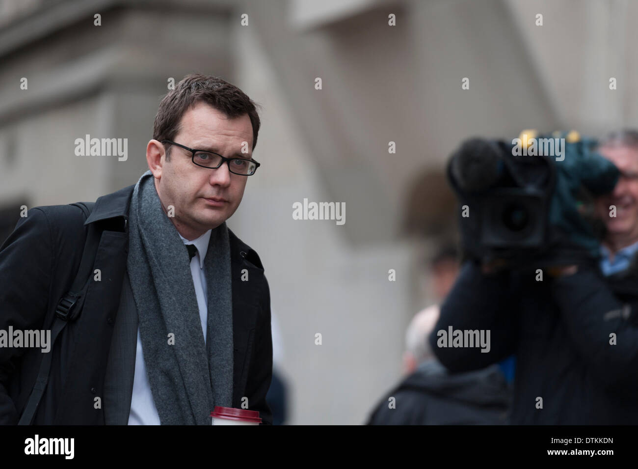 London, UK . 20th Feb, 2014. The phone-hacking trial continues at the Old Bailey in London with former News of the World executives entering their second day of their defence against allegations of illegally intercepting voicemail messages on mobile phones amongst other related charges. Pictured: Andy Coulson (left). Credit:  Lee Thomas/Alamy Live News Stock Photo