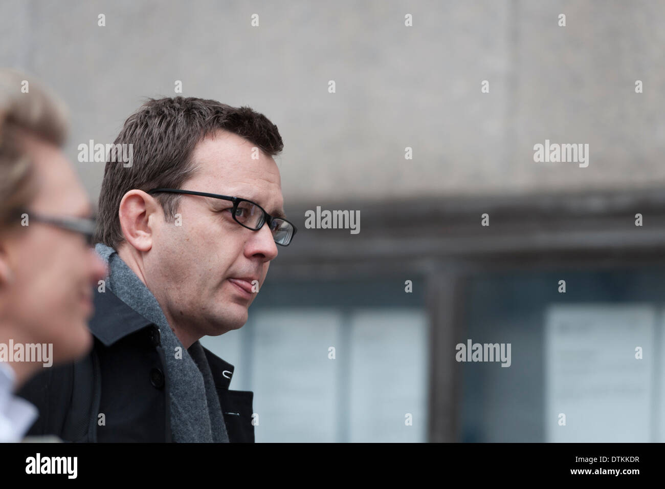 London, UK . 20th Feb, 2014. The phone-hacking trial continues at the Old Bailey in London with former News of the World executives entering their second day of their defence against allegations of illegally intercepting voicemail messages on mobile phones amongst other related charges. Pictured: Andy Coulson (2nd left). Credit:  Lee Thomas/Alamy Live News Stock Photo