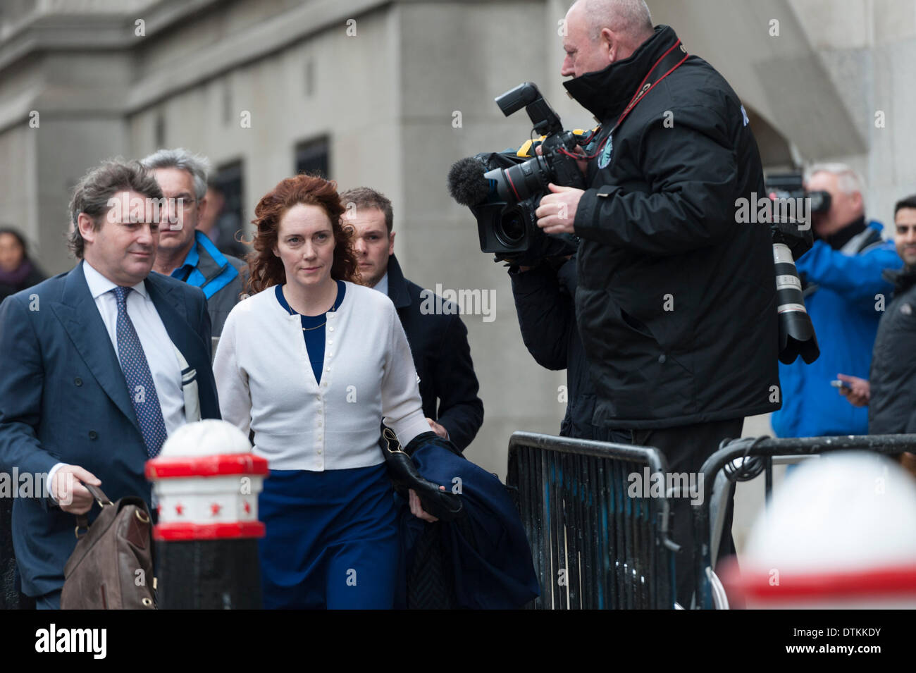 London, UK . 20th Feb, 2014. The phone-hacking trial continues at the Old Bailey in London with former News of the World executives entering their second day of their defence against allegations of illegally intercepting voicemail messages on mobile phones amongst other related charges. Pictured: Charlie Brooks (left); Rebekah Brooks (centre left). Credit:  Lee Thomas/Alamy Live News Stock Photo