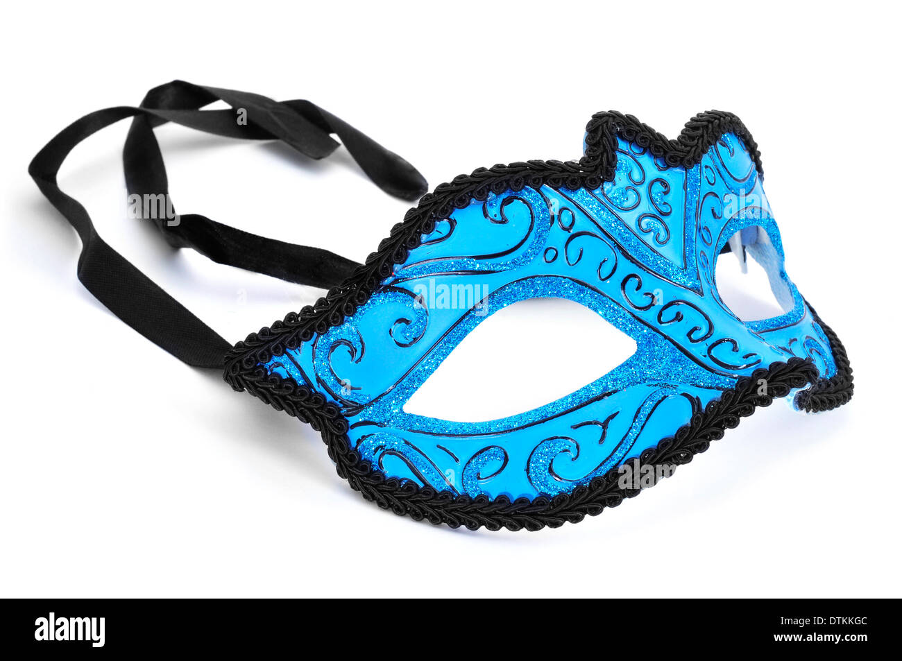 an elegant blue and black carnival mask on a white background Stock Photo