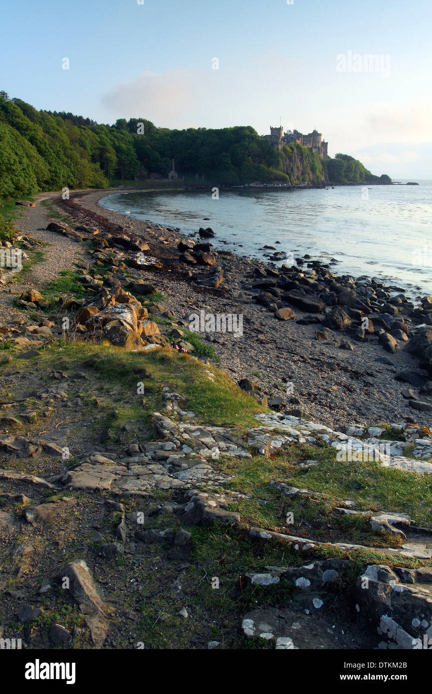 Culzean Castle at dusk from Culzean Bay on the Ayrshire Coastal Path, Ayrshire Stock Photo