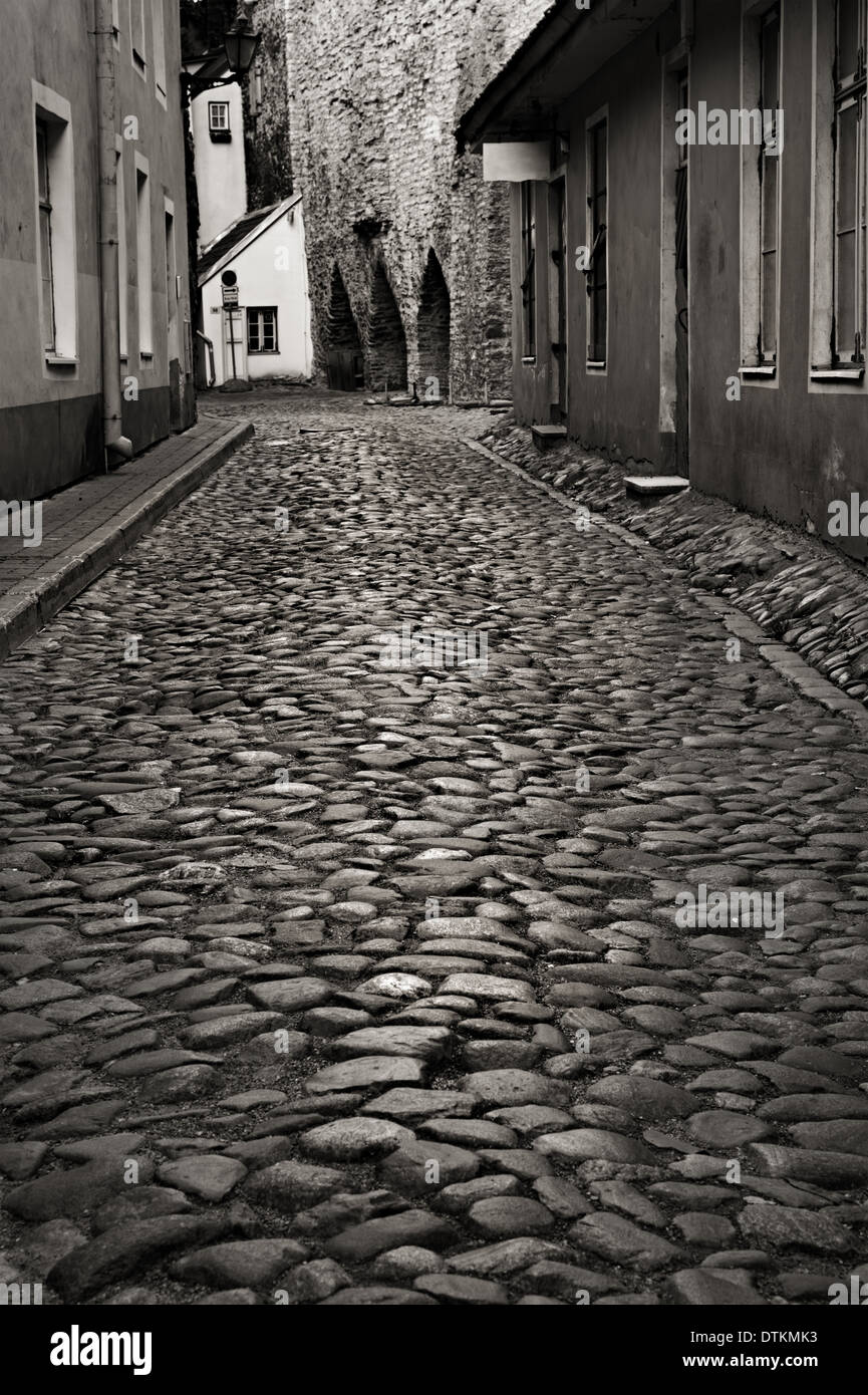 Monochrome photo of old european street Stock Photo