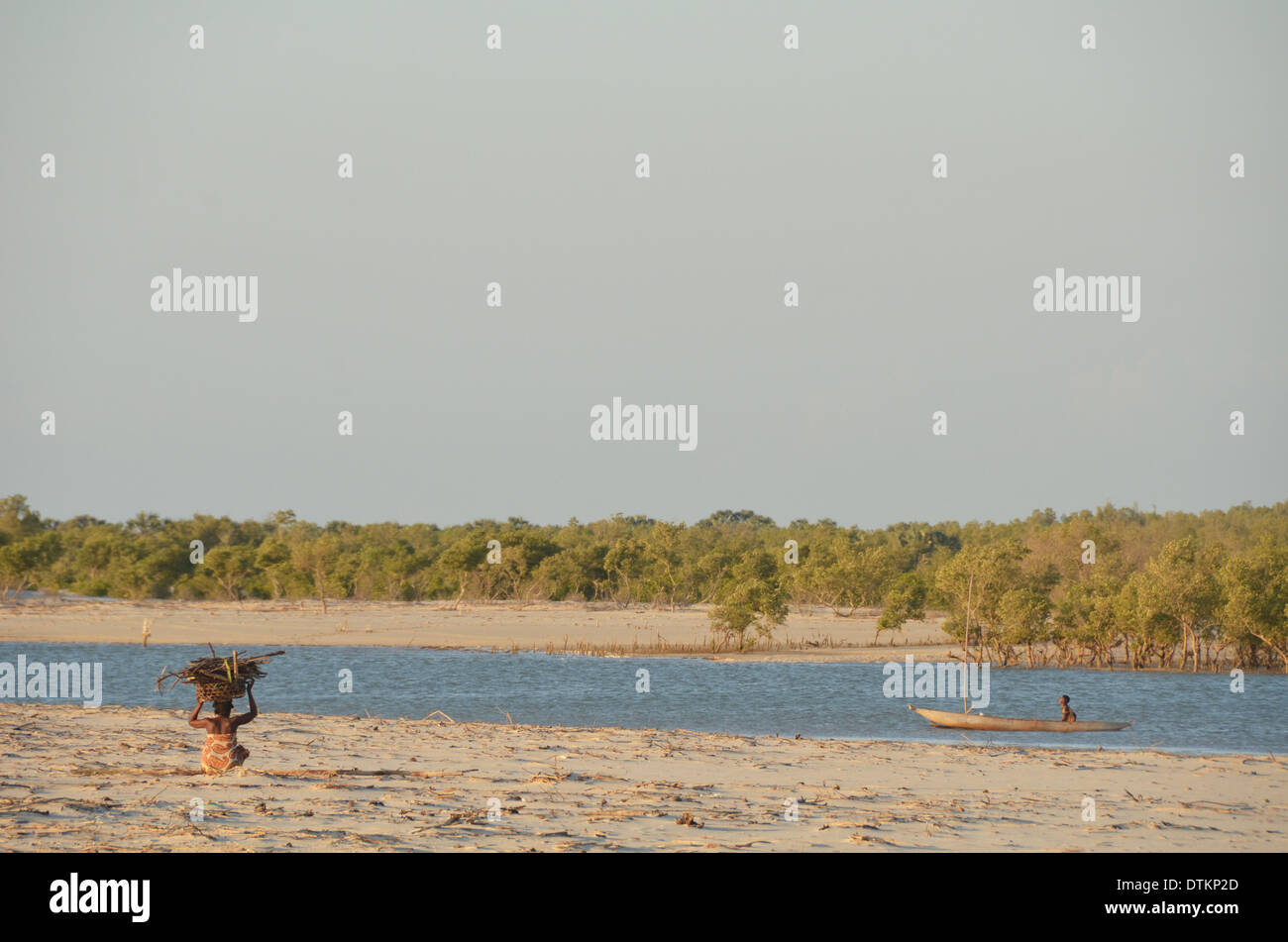 Madagascar, Morondava, Kimoni, woman carrying wood on her head Stock Photo