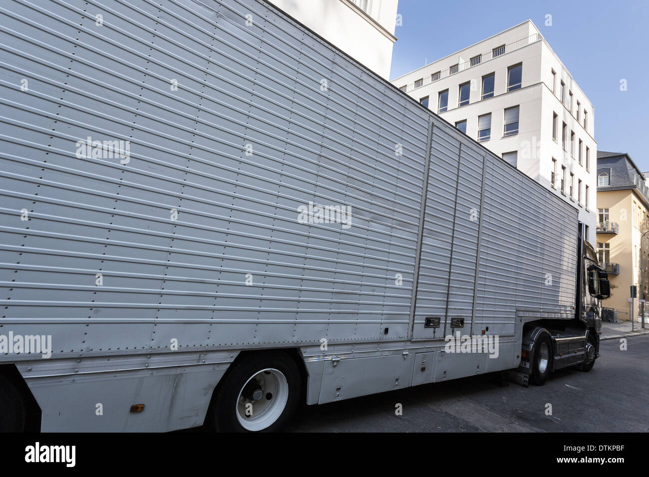 Truck parked in a residential area Stock Photo