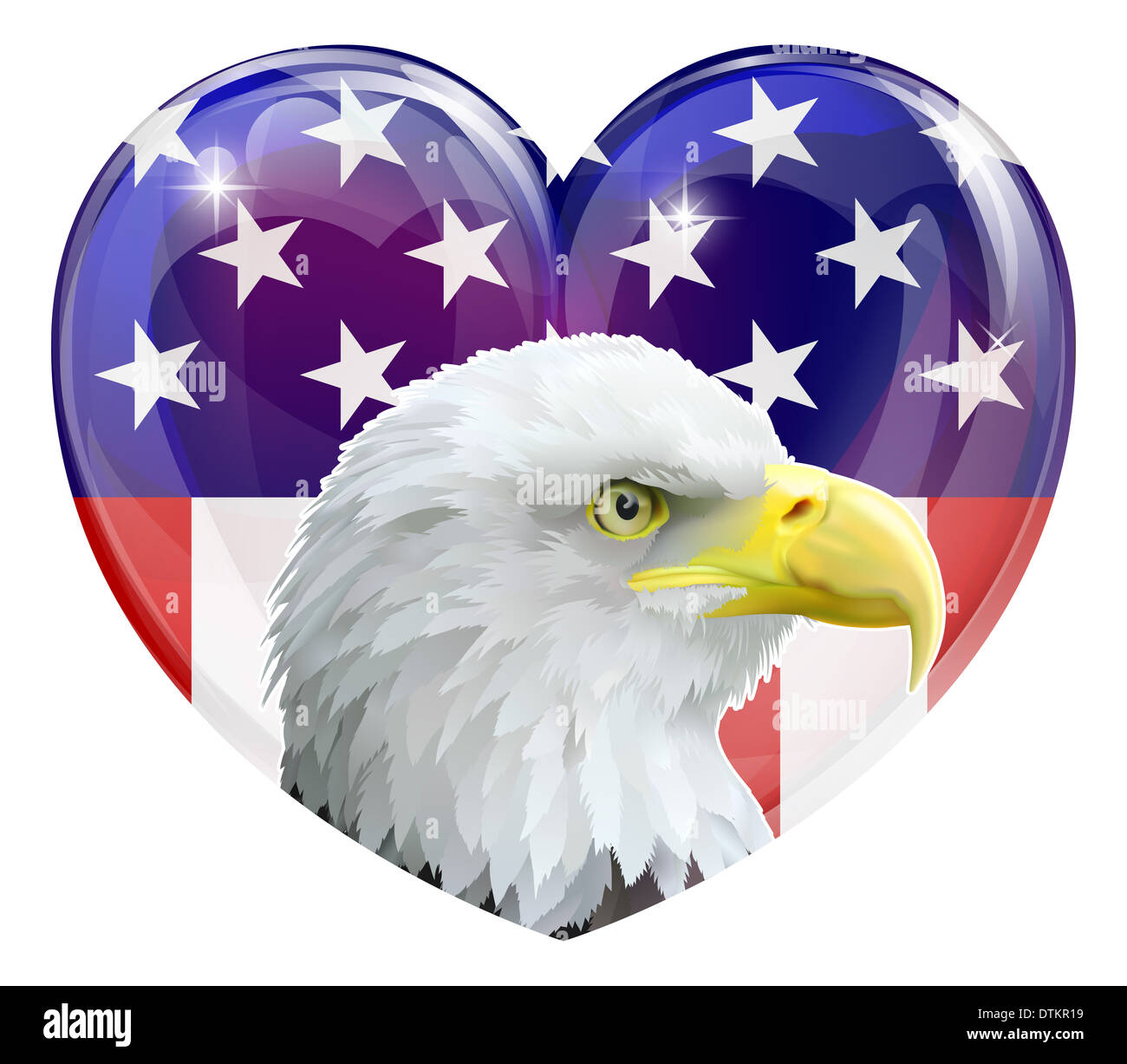 Eagle America love heart concept with and American bald eagle in front of a stars and stripes heart Stock Photo
