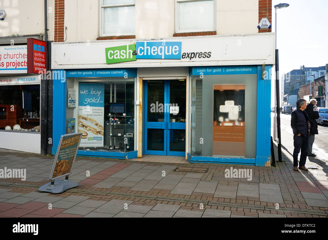 Cash & Cheque Express Pawnbrokers shop retailer (cash for items cheques cashed) Stock Photo