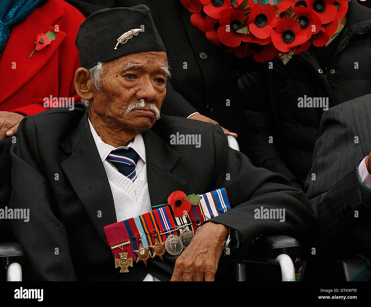 Lachhiman Gurung VC attending rally in Parliament Square over Gurkha rights Stock Photo