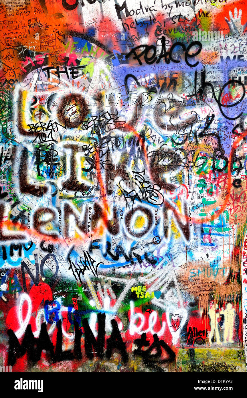 Prague, Czech Republic. John Lennon Wall in Velkoprevorske namesti (2011) Stock Photo