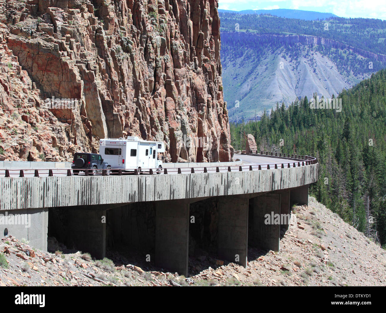 Mobile home on a road inside Yellowstone national park Stock Photo