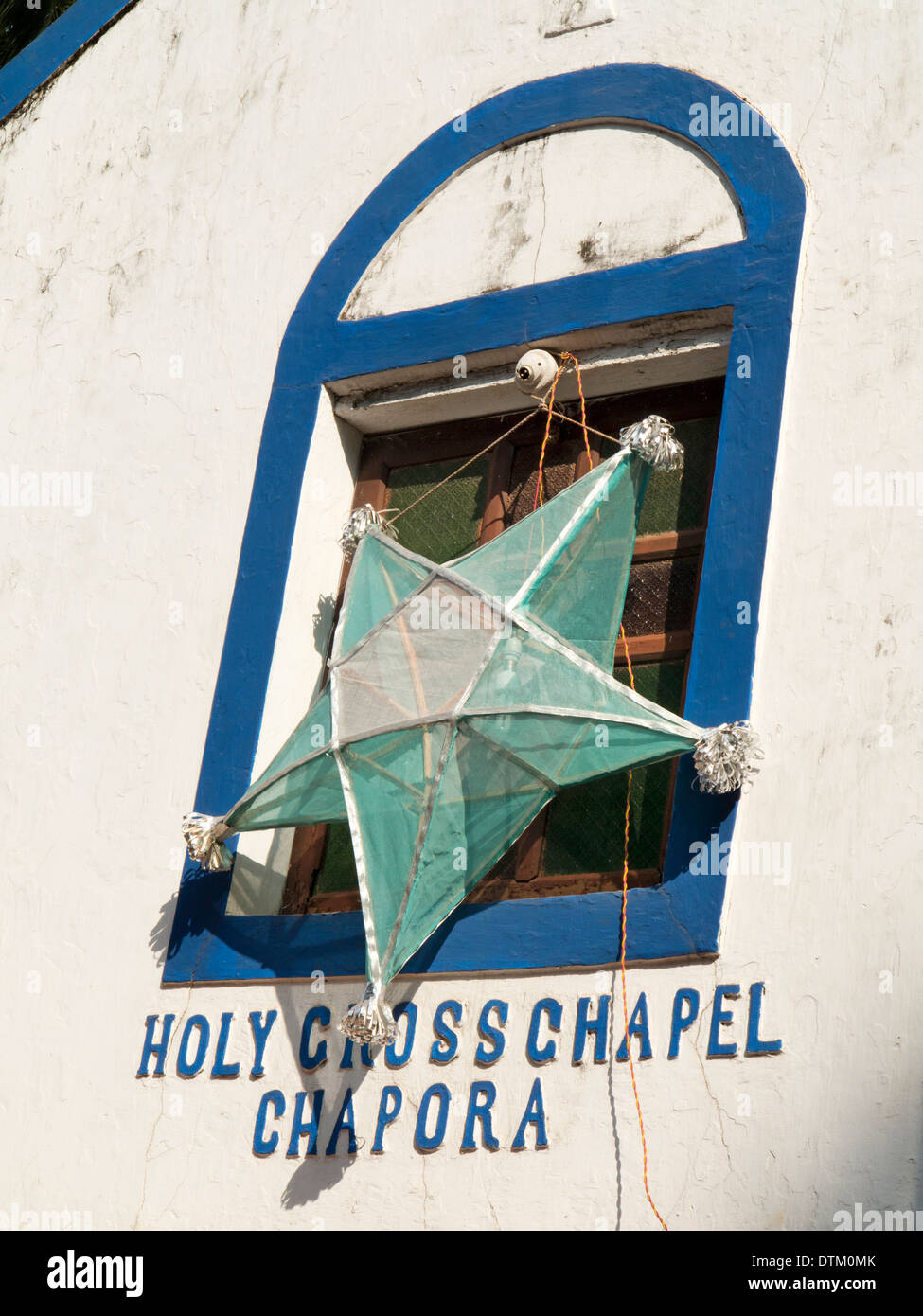 India, Goa, Chapora, religion, Christmas decoration outside Holy Cross Christian Chapel Stock Photo