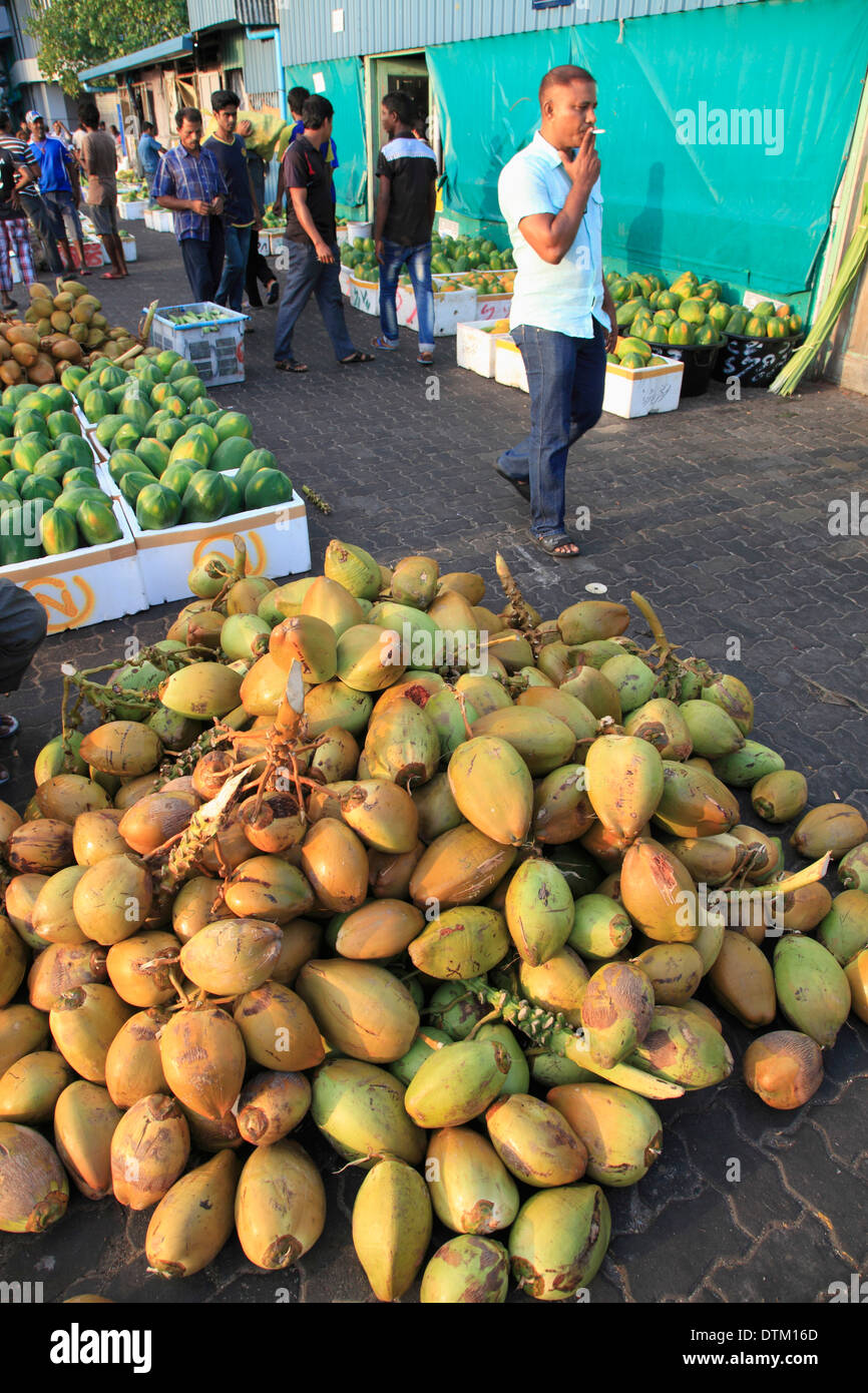 Maldives, Male, produce market, coconuts, Stock Photo