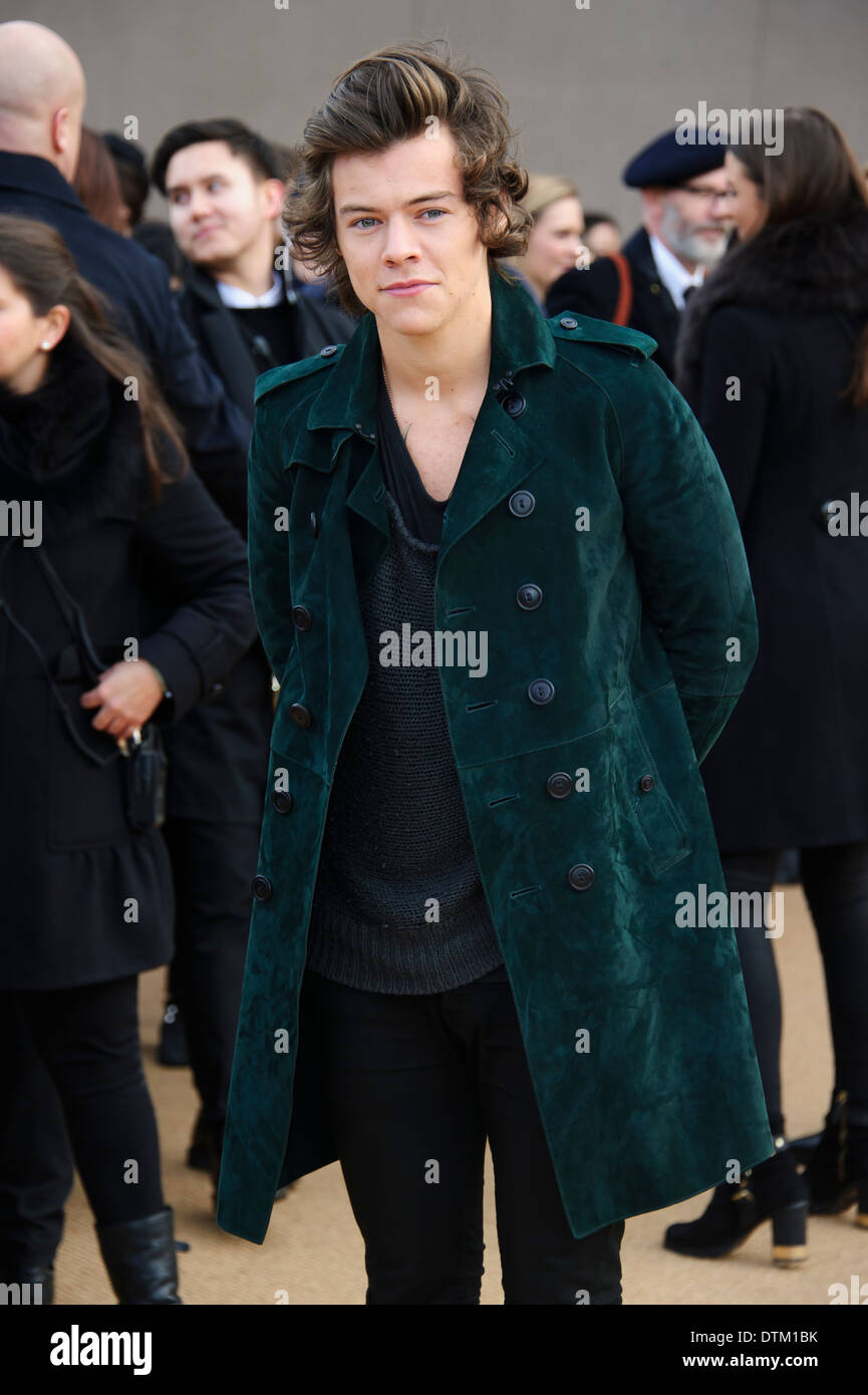 Harry Styles arrives for the Burberry Prorsum Womenswear collection. Stock Photo