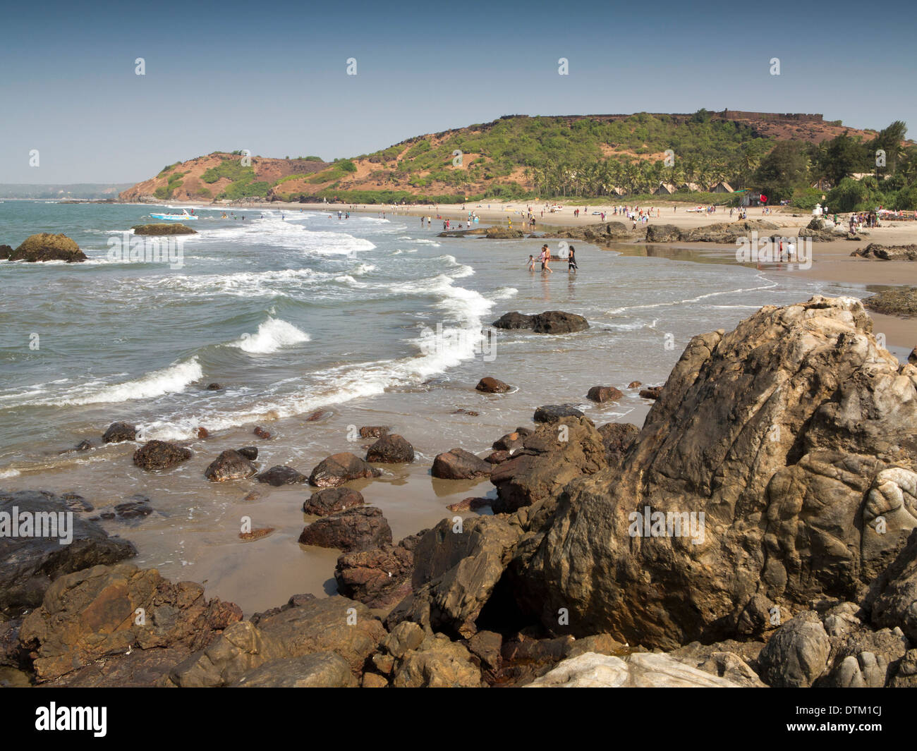 India, Goa, Vagator beach, elevated view from the rocks Stock Photo