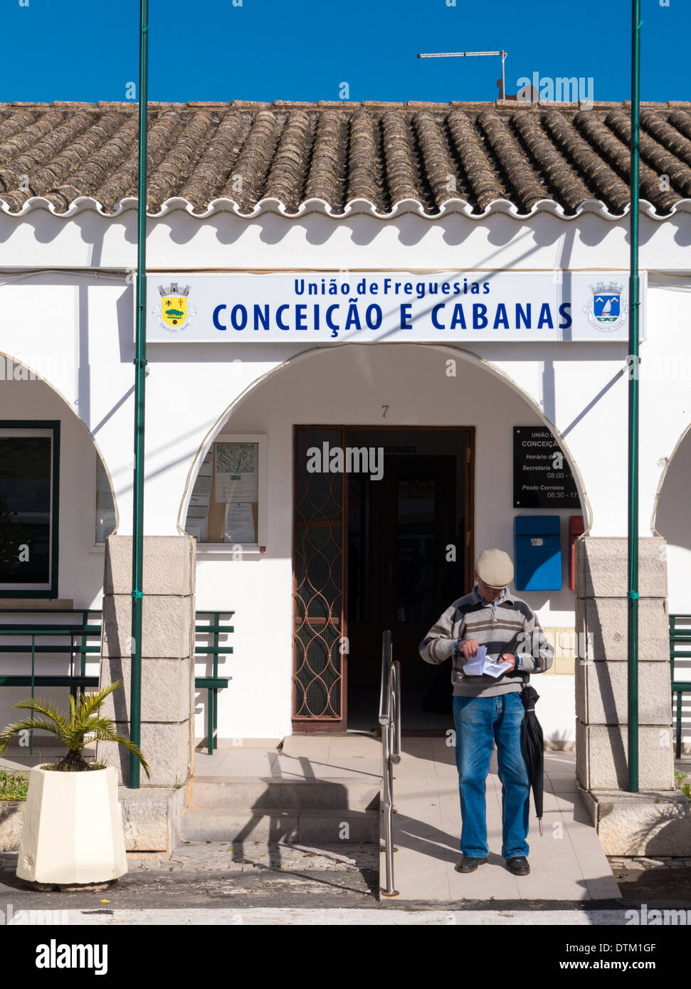 Freguesia de Conceicao e Cabanas, Rua 25 Abril, Conceicao de Tavira, Algarve, Portugal, February 2014 Stock Photo