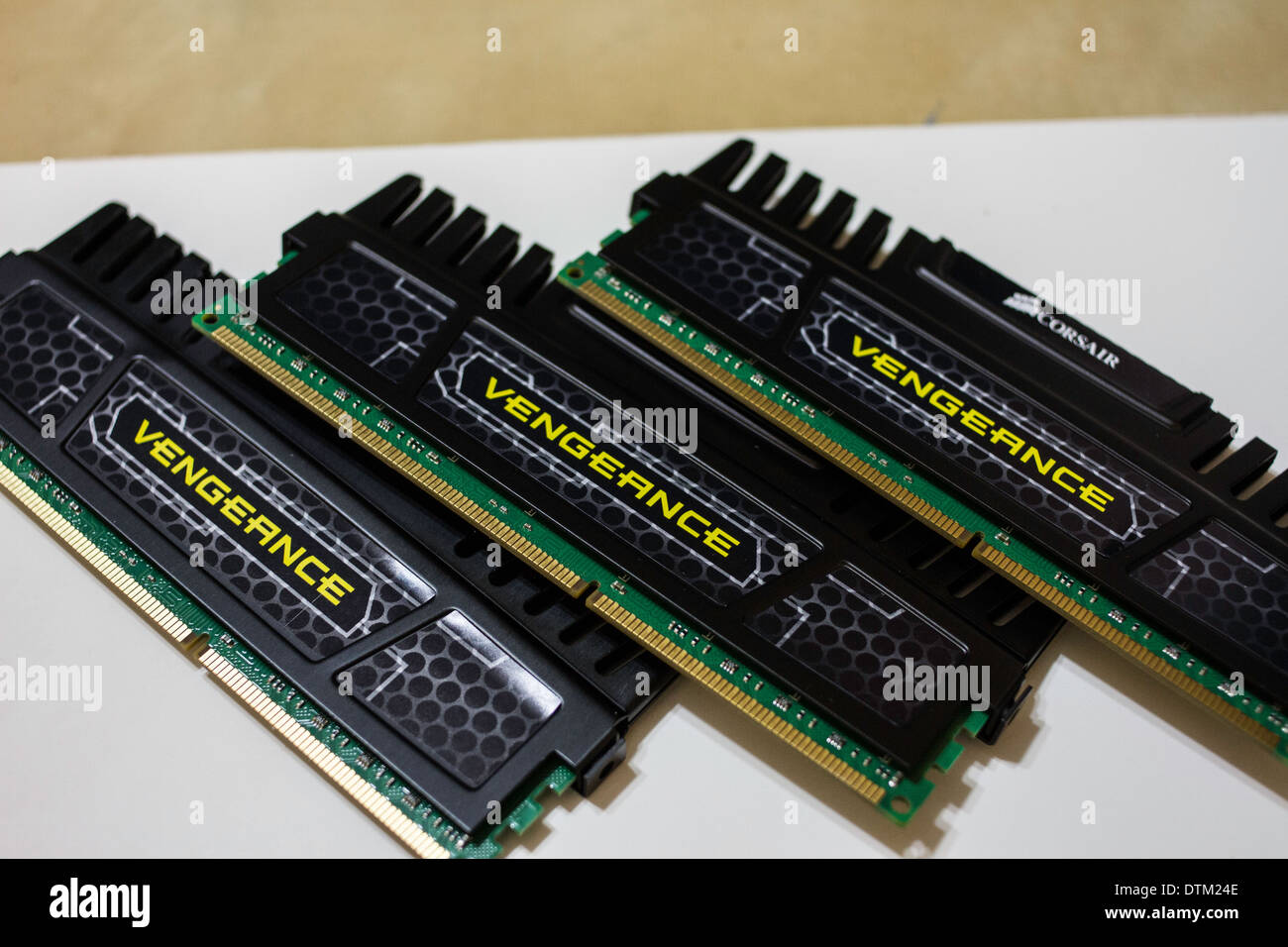 Corsair Vengeance sdram memory chips for an IBM PC with extra cooling fins Stock Photo
