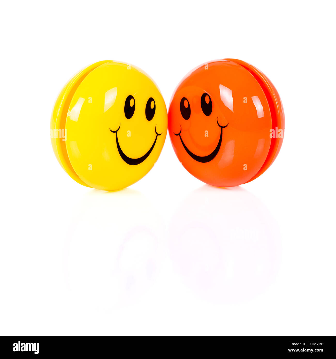 Yellow and orange smileys isolated on white background Stock Photo