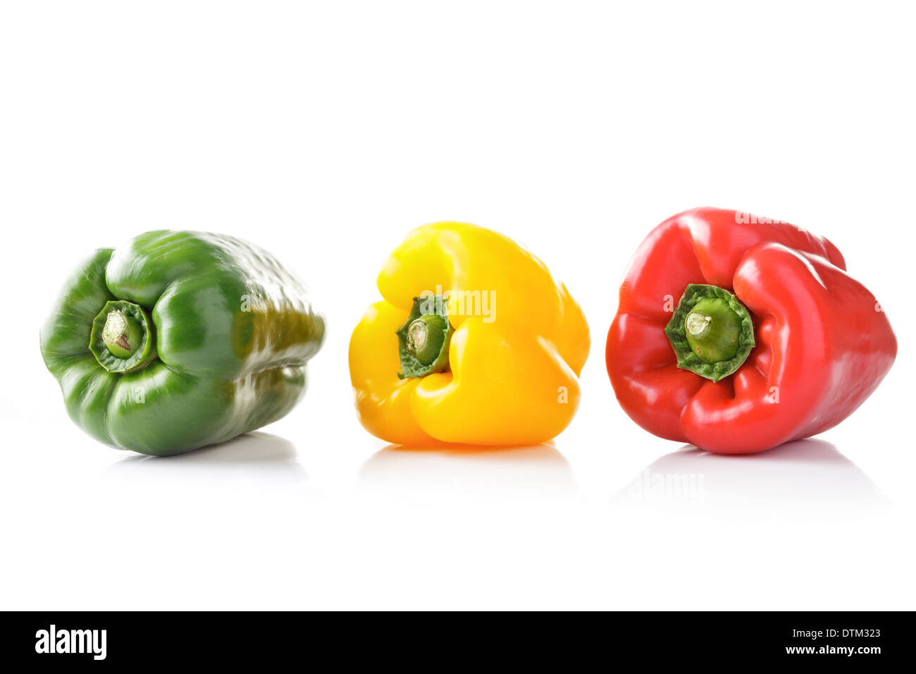 Red, yellow and green peppers Stock Photo