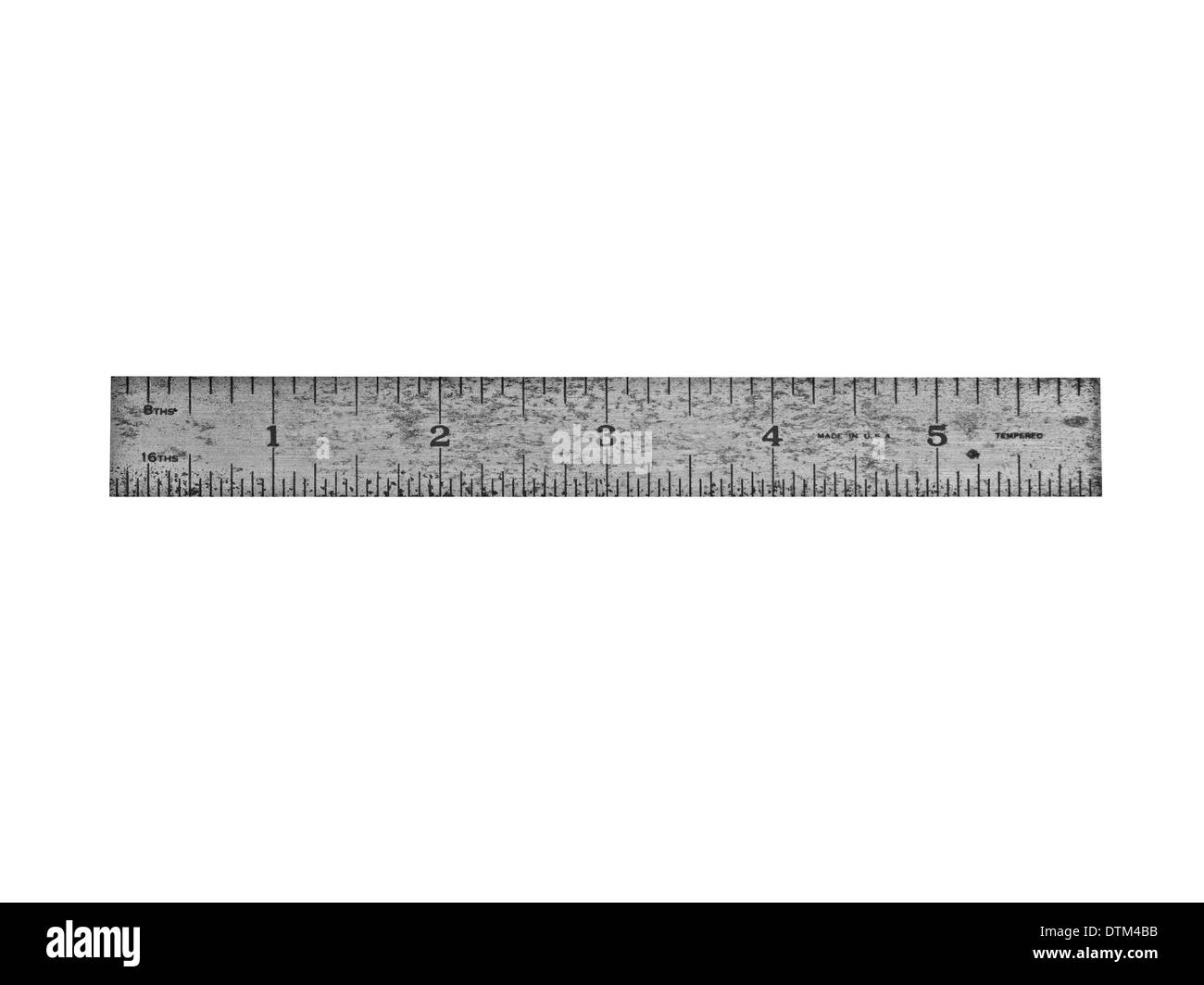 vintage straight steel ruler over white, clipping path Stock Photo
